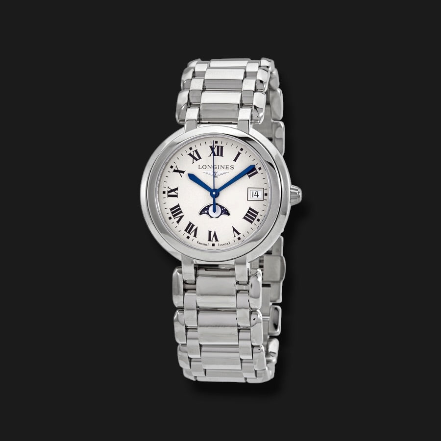 LONGINES PRIMALUNA MOONPHASE SILVER DIAL 34mm